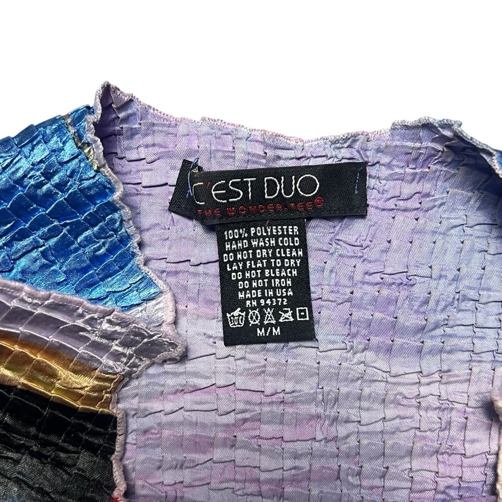 Multicolor Graphic Crinkle Short Sleeve Blouse - Picture 3 of 5